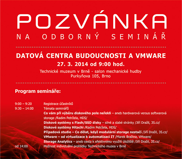 Pozvánka - Data Storage Seminář 27.3.2014
